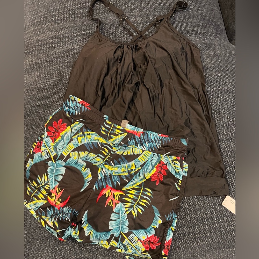 Two piece swim suit- swim shorts and tankini top